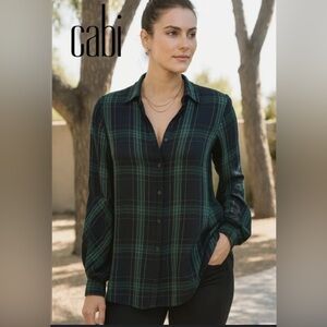 CAbi Big Sur Green and Blue  Plaid Button Down Shirt XL